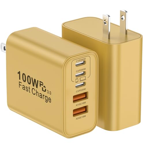 Image of USB C Charger Block, 2-Pack 100W 5-Port USB C Wall Charger iPhone Charger Fast Charging PD Power Adapter+QC Wall Plug Multiport Type C Brick Chargers for iPhone 17 16 15 14 13 Pro Max,Samsung,MacBook