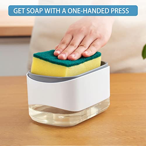 Image of RUFCRIL Soap Pump Dispenser and Sponge Holder, 12oz / 350ml Dish Soap Dispenser for Kitchen,White