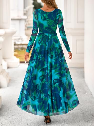 BTFBM Women Maxi Dress Fall 2025 Fashion Elegant Long Sleeve Square Neck Floral Print Party Club Wedding Guest Dresses