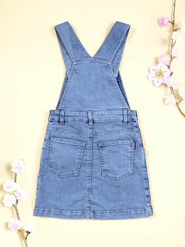 Image of KiddoPanti Girls Solid A-Line Fit Pinafore 5 Pocket Denim Dungaree Skirt