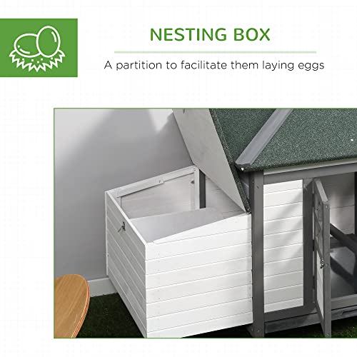Image of PawHut 77 inch Wooden Chicken Coop with Nesting Box, Cute Outdoor Hen House with Removable Tray, Ramp Run, for Garden Backyard, Gray