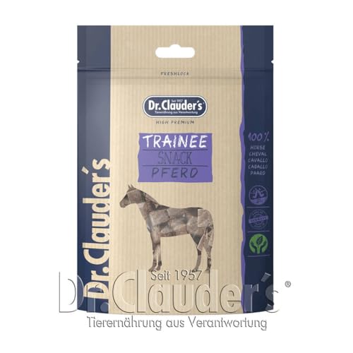 DR.CLAUDER'S - Trainee Snack | Leicht verdauliche Snacks aus 95% Fleisch mit Inulin für Hunde und Katzen. Schonend dampftrocknete Leckerlis im Frischebeutel | 80g Pferd