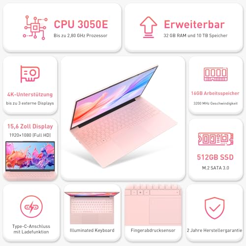 Portátil rosa de 15,6 pulgadas con teclado iluminado para regalar 2