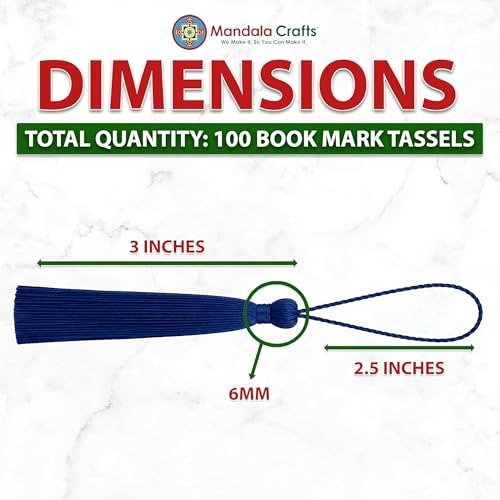 Image of Mandala Crafts 100 Midnight Blue Bookmark Tassels with Loops for Crafts | Machine Washable, Polyester Mini Craft Tassels for Jewelry Making, Graduation Decorations, Keychains, Gift Tags & Ornaments