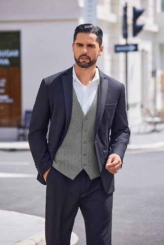 COOFANDY Men's Herringbone Tweed Suit Vests Slim Fit Waistcoat Casual Business Dress Vest4