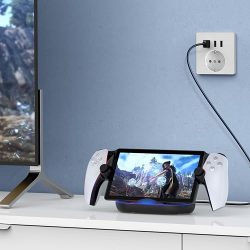 Image of FYOUNG Charging Dock Station for PlayStation Portal, Charger Stand for Ps Portal with Colorful Light and USB C Charging Cable, Handheld Stand Holder for PlayStation Portal (Black)