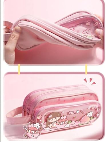 Image of Kawaii Cute Pencil Pouch with Push Pull Eraser Set for Kids,Premium Canvas Zipper Stationery Organizer Box with Cartoon Design | School Supplies Gift Combo for Boys & Girls (Cool Nini + Eraser)
