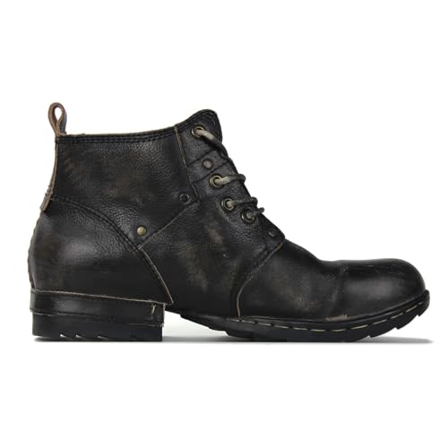 Men's Grippy Black Iron Piece Toe-tipped Design Chukka Boots Lace-up Motorcycle Casual Leather Dress Ankle Boot for Men Fashion 6015-3-A-R4