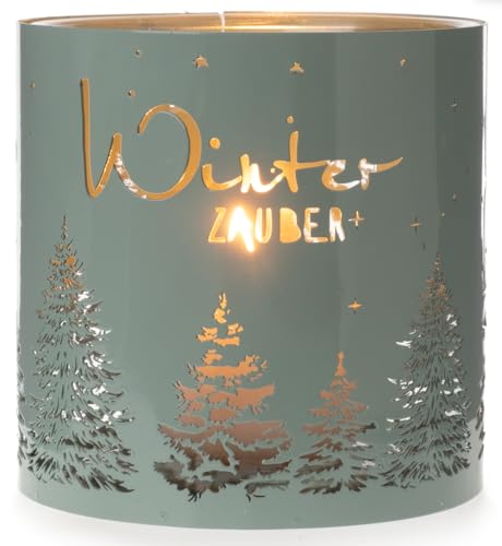 Weihnachtsdeko im großen Glas 30 itsisa Windlicht Winterzauber mit Kerzenglas, mattgrün, Gross H:16 cm...