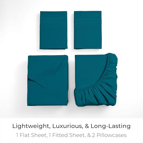 Image of Mellanni Queen Sheets Set - 4 PC Iconic Collection Bedding | Hotel Luxury, Extra Soft, Cooling Bed Sheets - Wrinkle, Fade, Stain Resistant (Queen, Teal)