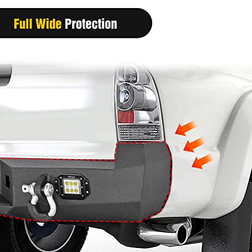 Nilight Rear Step Bumper For 2005 2006 2007 2008 2009 2010 2011 2012 2013 2014 2015 Toyota Tacoma Full Width Pickup Truck Textured Black Solid Steel Off-Road 18W Lights D-Rings, 2 Years Warranty #TOP6