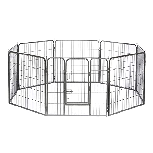 lionto Freigehege für Welpen & Kleintiere aus robustem Metall, 80x80 cm, erweiterbares Welpengitter für Wohnung, Hundezaun für den Garten inkl. Tür mit Verriegelung, witterungsbeständig, 8 Elemente