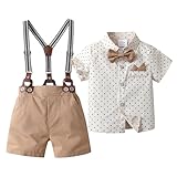 Baby Boys Gentleman Shorts Sets, Infant Outfits Suits, Shirt+Shorts+Bow Tie+Suspenders,3-6M