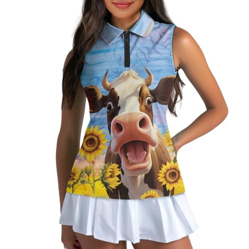 Womens Sleeveless Golf Shirts Zip Up V Neck Workout Tank Tops Quick Dry Lightweight Athletic Tops