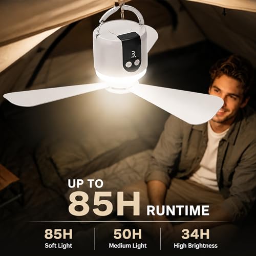 geonfi 18“ Camping Ceiling Fan with Light & Remote, 15600mAh Battery Operated Tent Fan,Rechargeable Battery Powered Fan,Hangable Camping Fan,Camping Essential by geonfi - Image 4