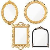 Set di 4 specchi vintage dorati decorativi da parete antichi da appendere nero oro specchio da tavolo con supporto per soggiorno, camera da letto, comò da scrivania, decorazione fotografica