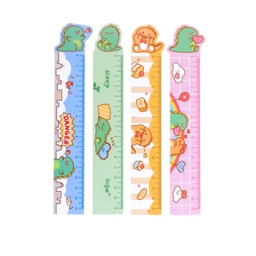 かわいい漫画磁気定規小学校文房具用品描画と測定ツールオフィスソフト定規恐竜シリーズ 4個