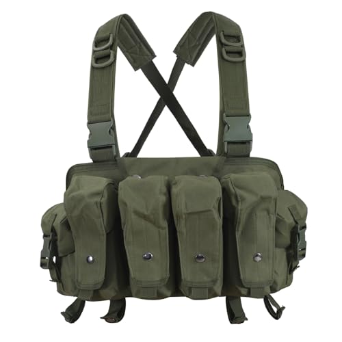 7 Pockets Tactical Chest Rig Vest Adjustable&Detachable Molle Chest Rigs with Mag Pouch X Harness for Men Women (Green)