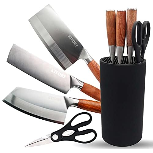 Cleaver Knife Set 5 Pcs, Meat cleaver Chinese Chef Knife Set with Block and Japanese Nakiri vegetable knife, German Steel Asin Knives Set with Shears, 2024 Gifts For Women and Men