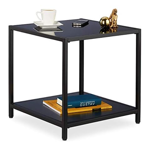 Relaxdays Mesa Auxiliar Cuadrada con Cristal Negro Cover