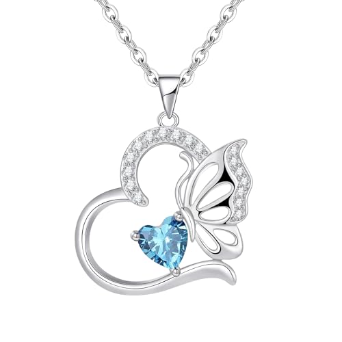 Tusuzik San Valentin Collar Mujer Plata de ley 925 Mariposas Birthstone Colgante Mujer Collar Corazon Regalos Originales para Mujer Cumpleaños San Valentin Aniversario