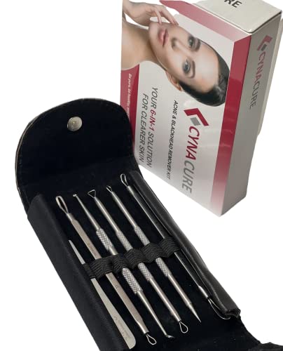 German Stainless Professional Set Of 6- Blackhead Remover Comedones Extractor Acne Removal Kit For Blemish,Whitehead Popping, Zit Removing For Nose Face Tools-Blackhead Removal W/Zipper Leather Case #TOP5