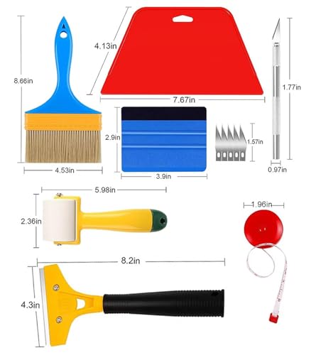 LNGJIN Tapetenwerkzeug, Tapete Glätten Werkzeug, mit Trimmwerkzeug, Rakel, Farbschaber, Pinsel, Maßband, Tapeten-Glättungswerkzeug-Set, für Tapete, Fensterfolien-Installation