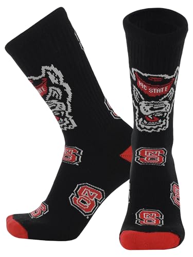 TCK NC State Wolfpack Mayhem Crew Socks (Black/Scarlet/White, Medium) - NC State Wolfpack Black/Scarlet/White,Medium