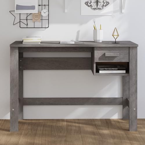 Cinyiqo Escritorio, Mesa Escritorio, Secretaria Escritorio, Mesa De Estudio, Escritorios es, Escritorio Oficina, de Madera Maciza de Pino Gris Claro 110x40x75 cm