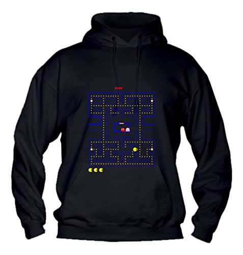Felpa con Cappuccio Uomo & BAMBIN - Gioco retrò - Super vestibilità Top qualità (L, Nero)