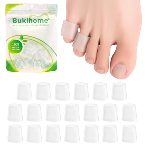 Bukihome Silicone Toe Protectors – Silicone Open Pinky Toe Sleeves for Hammer Toes, Corns, Calluses, Blisters – Soft Gel Protector Toe Cushions for Pain Relief - 20 Count