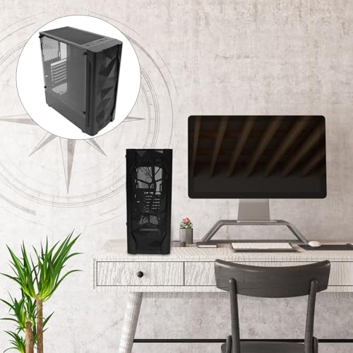 Gabinete para computadora ATX con panel lateral completo y soporte para refrigeración líquida, chasis Mid tower negro para escritorio y oficina en casa miniatura 7
