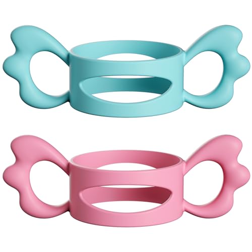 Image of FAREVER Baby Bottle Handles, Easy Grip Bottle,Silicone Wide-Neck Bottle Handle, Outer Diameter Over 6cm for Bottle Pink Light Blue (2 Pack)