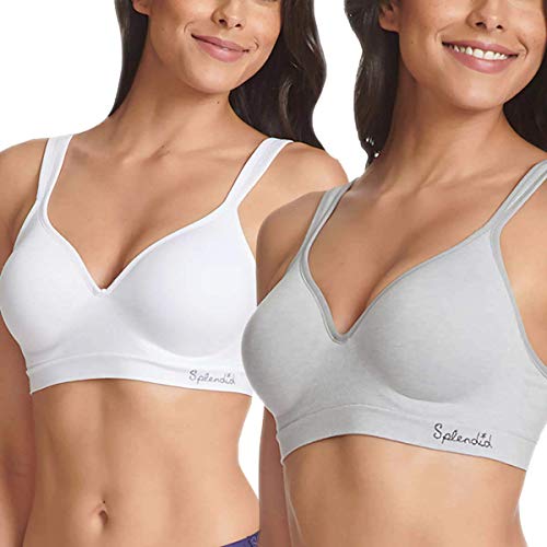 Splendid Ladies Seamless Wireless Bra, 2-Pack, White/Gray (Medium)