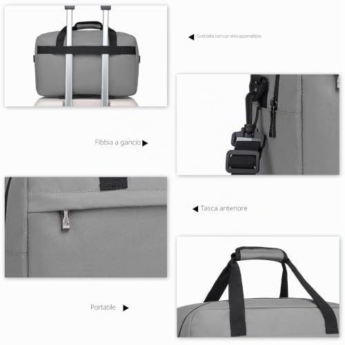 KONO 35x20x20cm Borsa da Viaggio Leggero Palestra Borsone da Viaggio con Tracolla (Grigio) - Immagine 1