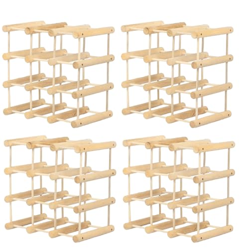 MODO24 Weinregal Modular TANNE, für 56 Flaschen oder mehr, Flaschenregal, Weinständer, Getränkeregal, Flaschenständer, Massivholz, 4 Module, ModAbm 36x36x24 cm, für Küche, Esszimmer, Natur unbehandelt