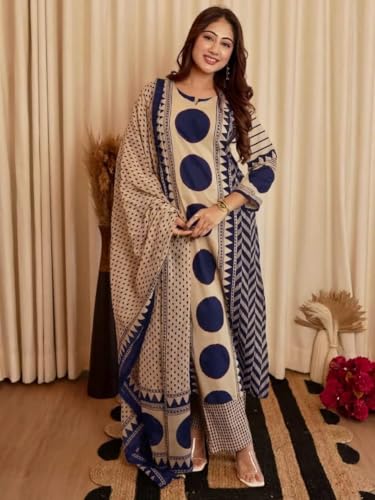 Image of Klosia Women Printed Straight Kurta and Pant Set with Dupatta | Printed Kurta Set | Cotton Kurta Set | Women Kurta Sets | Summer Suit |