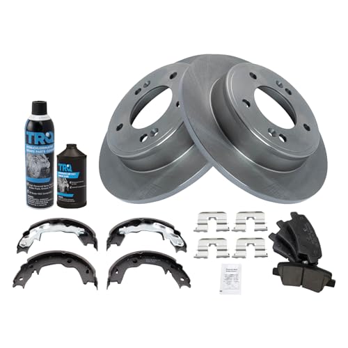 Image of TRQ Rear Brake Pad & Rotor Kit, with Chemical Kit Parking Brake Shoe Set Ceramic Compatible with 2012-2013 Hyundai Veloster