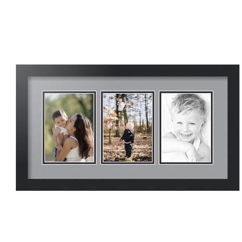 ArtToFrames Collage Picture Frame 3 Opening 3-5x7 Photo Frame | Made in USA | Black Frame Silver and Black Mats | Wall Mount Multi Photo Display 23X13 Full Size