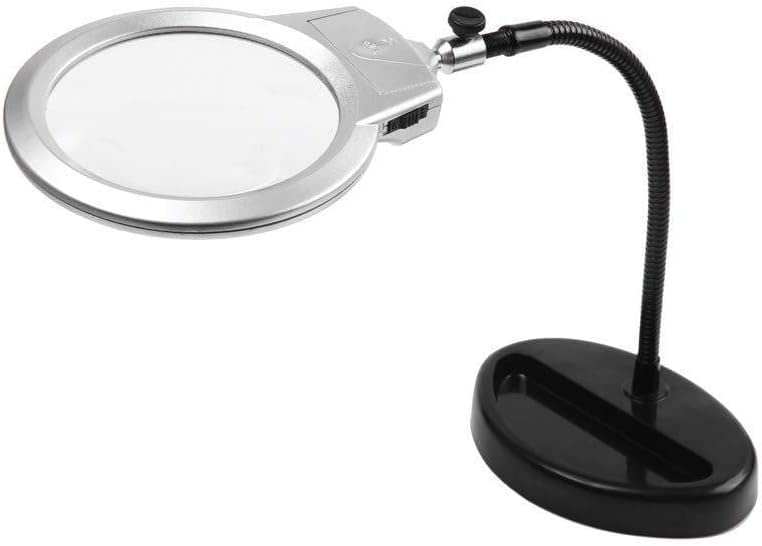 Sn Lupa transparente de 10 aumentos de lectura para niños mayores y estudiantes, escritorio de metal con aumento de luz, lupa de espejo con luz doble de comodidad,