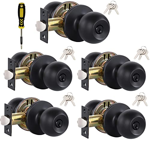 Lanwandeng (5 Pack) Black Door Knobs With Lock And Keys Alike, Interior/Exterior Door Knob For Bedroom Or Bathroom, Entry Door Handle Hardware #TOP24