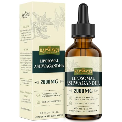 2000mg Liposomale Ashwagandha Tropfen Hochdosiert Ashwagandha Wurzelextrakt Original indische Schlafbeere 7% Withanoliden 5X Konzentration Praktischer als Kapseln 60ml (1er Pack)