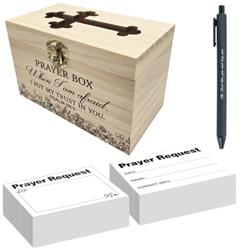 QVJIOA Prayer Box with 100 Pcs Prayer Cards Wooden Prayer Request Card Box with 1 Prayer Pen The Prayer Box for Your Daily Prayers