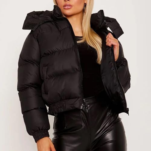 Women's Winter Fashion Crop Puffer Jacket Teen Girl Warm Hooded Cotton Padded Jacket Y2K Pockets Baggy Short Coats2