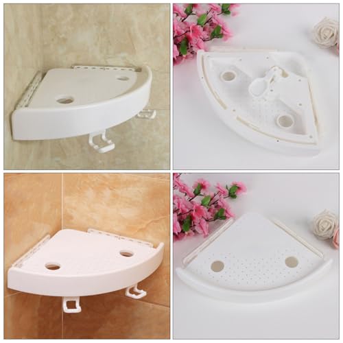 Estante de almacenamiento triangular sin taladro para esquinas de baño blanco 6