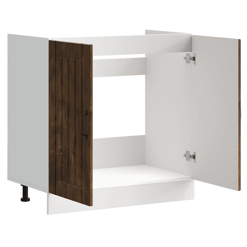 Lucca szafka pod zlewozmywak dąb wędzony, materiał drewnopochodny z regulowanymi nóżkami, 80 x 46 x 81,5 cm, wolnostojąca, szafka kuchenna, miejsce do przechowywania z drzwiami, do szafki na