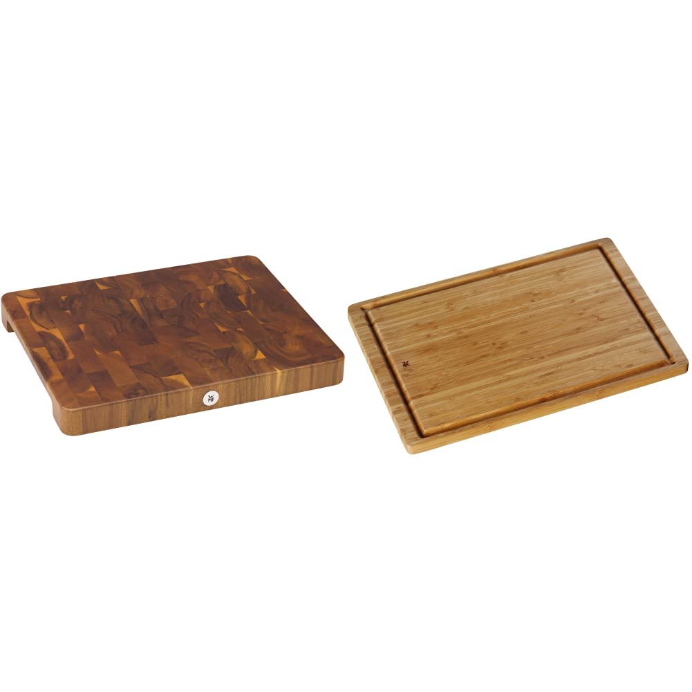 WMF Schneidebrett XL 40 x 32 x 4 cm, Holz, Akazienholz & Schneidebrett Bambus natur, 45 x 30 x 1,9 cm, Bambus Brett, Holzbrett groß - Tranchierbrett mit Saftrille - Küchenbrett klingenschonend