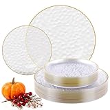 FOCUSLINE 60Pcs Clear Plastic Plates, Clear Disposable Plates with Gold Rim, 30 7