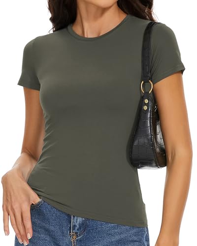 Image of Womens Basic Tees Summer Short Sleeve Shirts Slim Fit Tight T Shirt Going Out Tops Trendy 2026