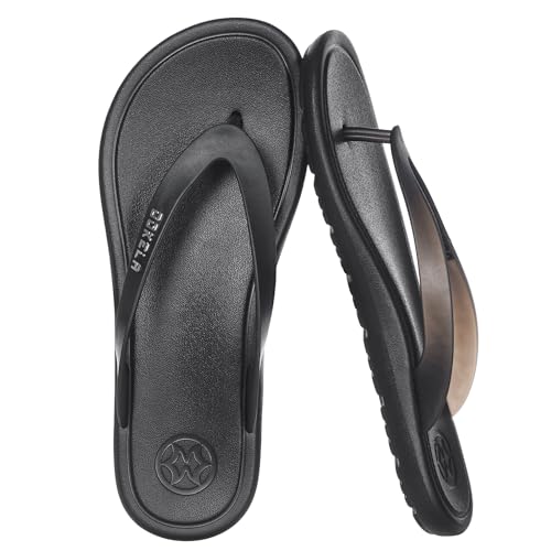 Dokela Flip Flops for Women Arch Support Comfortable Summer Beach Walking Thong Sandals Slip On Indoor Outdoor,Black,41